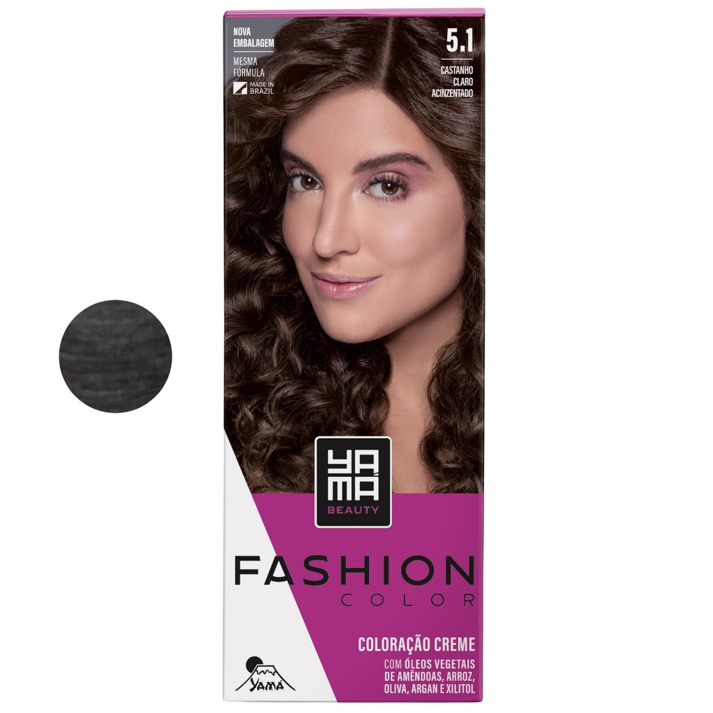 Coloração Yama Fashion Color Tintura Tinta Cabelo Creme Mini Kit 5.1 Castanho Claro Acinzentado