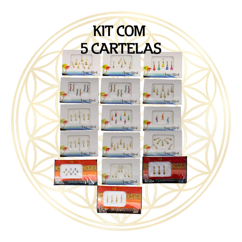 KIT C/ 5 CARTELAS BINDI'S INDIANOS VARIADOS