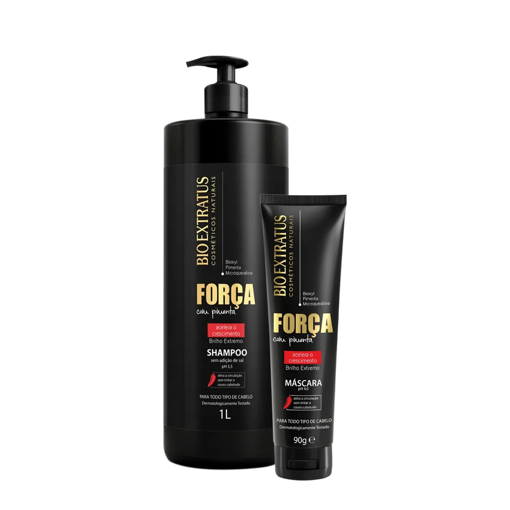 Kit Bio Extratus Força Com Pimenta Shampoo Litro e Máscara P (2 produtos)