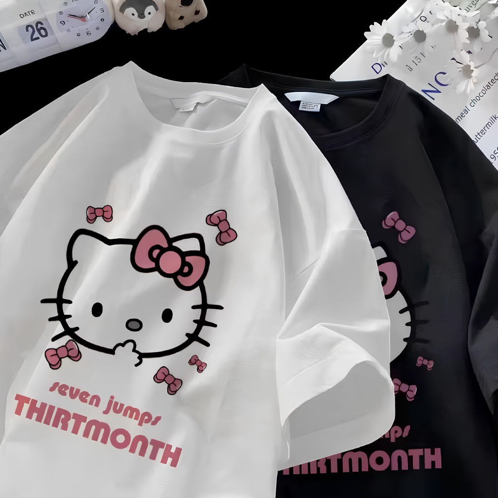 Camiseta Feminina Hello Kitty 100% Algodão Estampada Unissex Casual T-Shirt Moda Lançamento Lançamento 2026