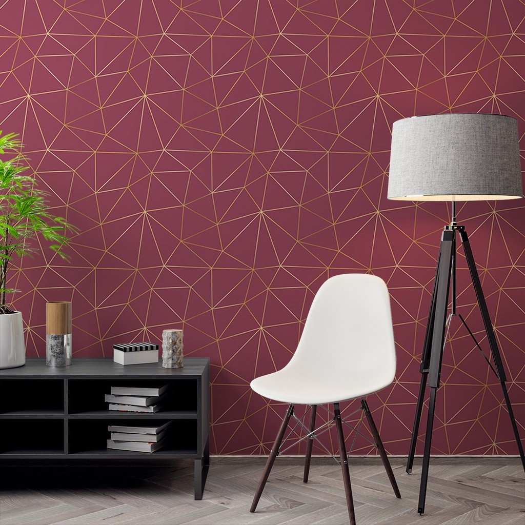 Adesivo Papel de Parede Zara Cereja Linhas Gold Modelo 3D Lavável Rolo de 3 Metros