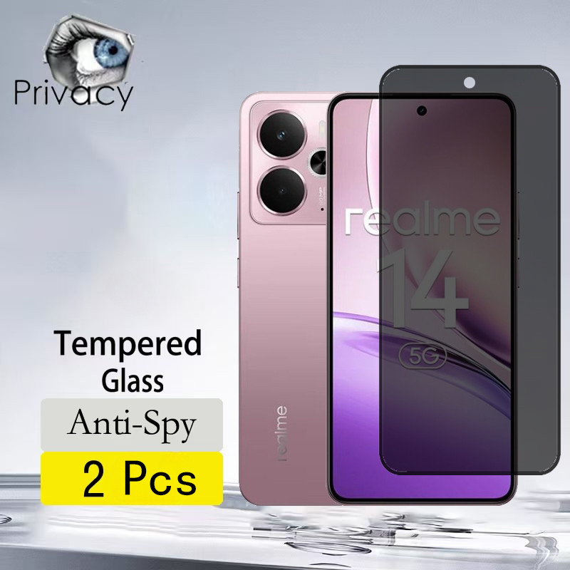 2 Pçs Privacidade Realme 14 5G Anti-Espionagem Tela De Vidro Temperado Para 14T C75x C75 C65 C55 C51 C53 C63 Pelicula