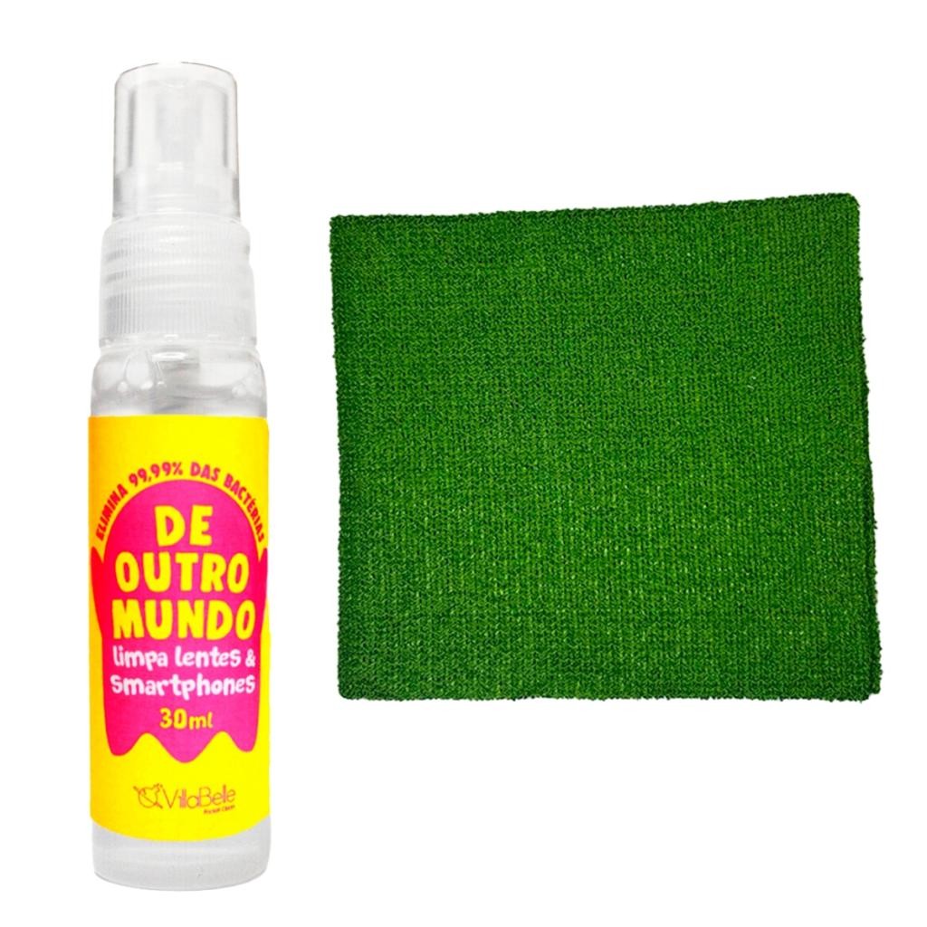 Kit Limpa Bacterias Lentes e Celulares com Pano Microfibra Cor:Verde