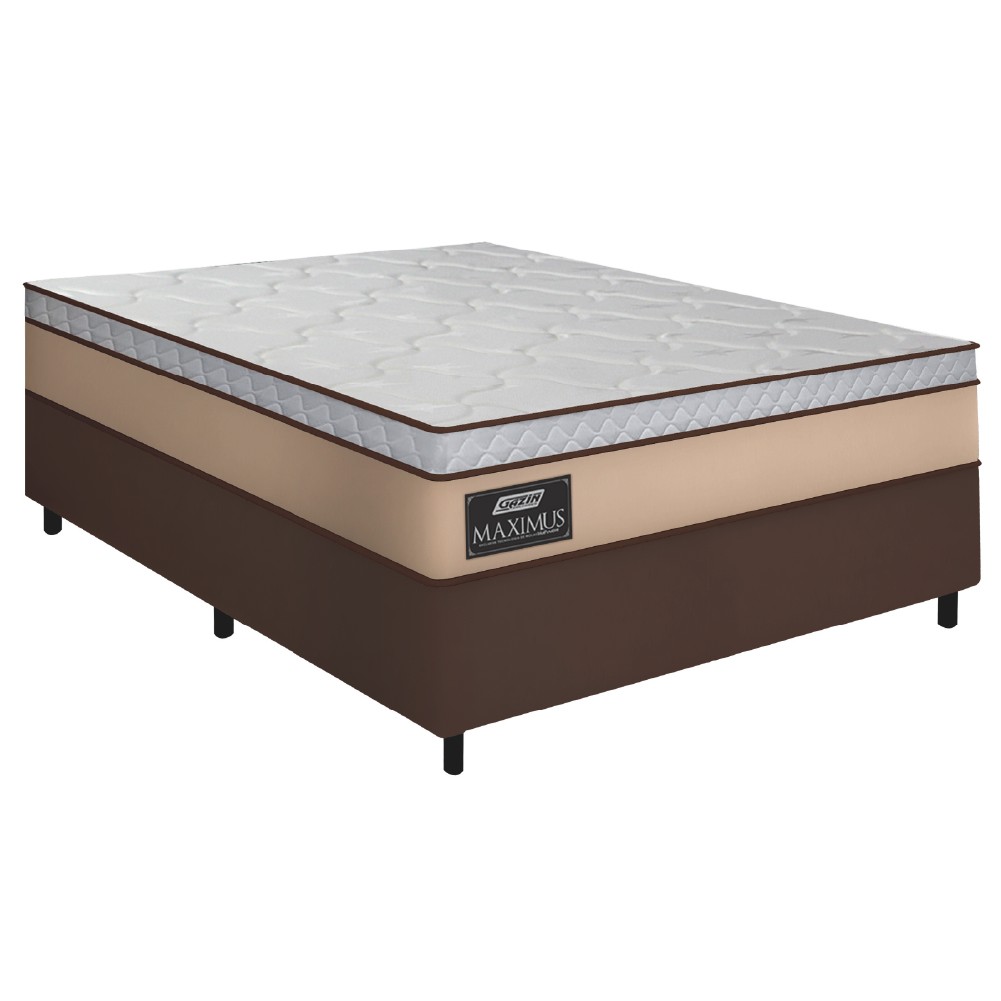 Cama Box Casal Gazin Colchão Molas Ensacadas 138x188x62cm Maximus Bege/Marrom