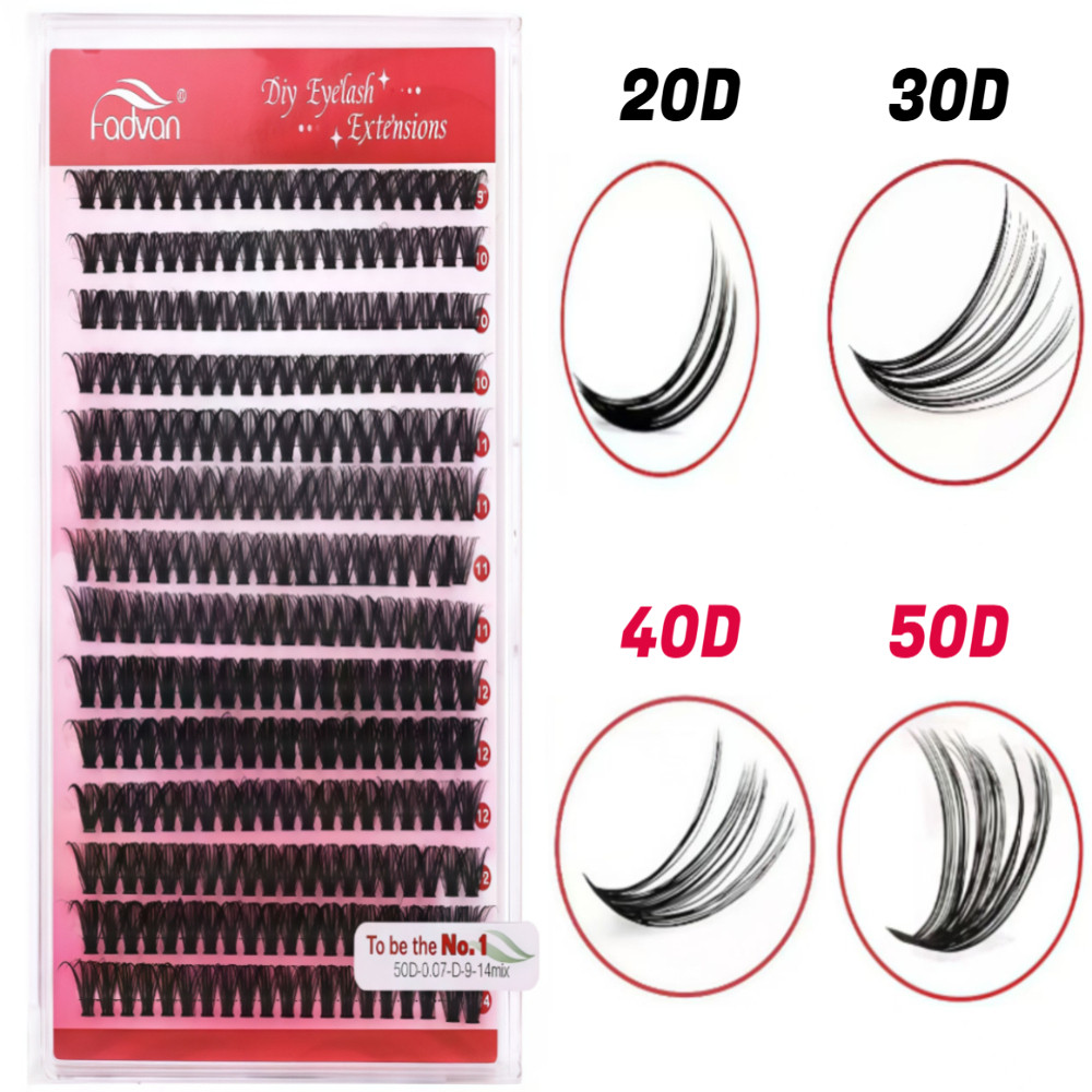 FADVAN 240 Feixes de Cílios individuais 10D/20D/30D/40D/50D Mink Volume Cluster Faux Mixed Length 9-14mm Eyelashes Exten