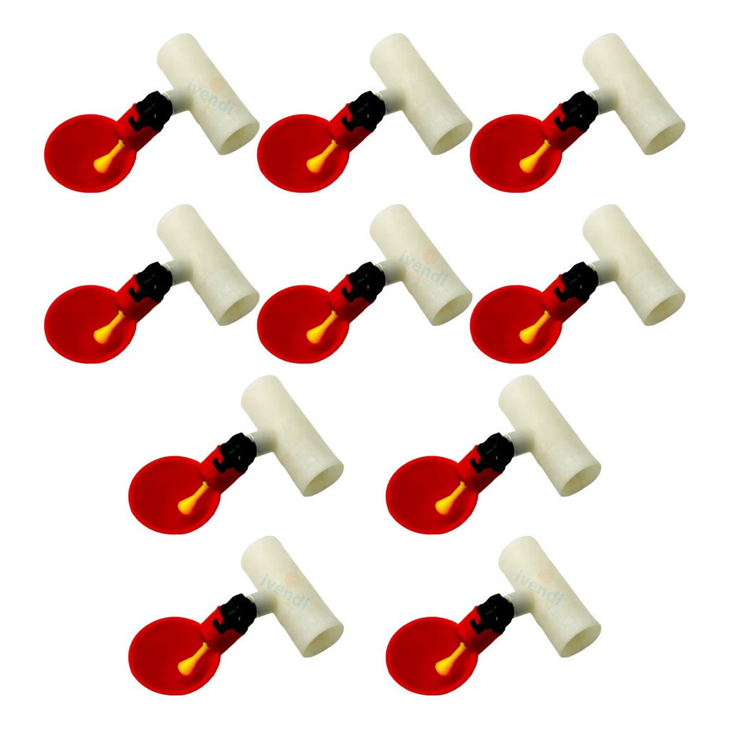 Kit 10 Bebedouros Automáticos Copinho Aves Galinha Codorna + Conexão Tee Cor Vermelho