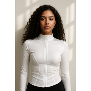 Blusa manga longa feminina roupa fitness de suplex modeladora com ziper casaco esportivo yoga gola alta elegante justa em Oferta na Shopee