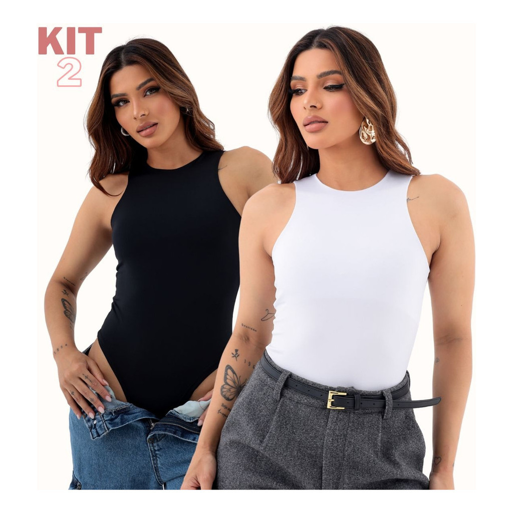Kit 2 Body Feminino Regata Básico Collant Blusa Feminina em Oferta na Shopee