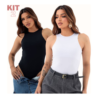 Kit 2 Body Feminino Regata Básico Collant Blusa Feminina em Oferta na Shopee