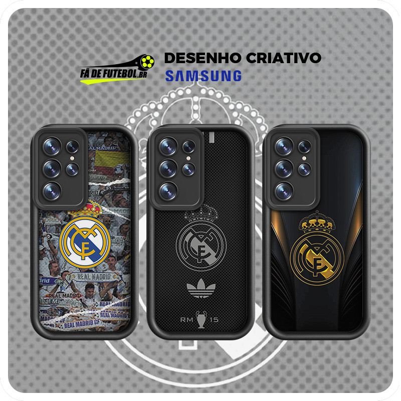 Futebol Capa Real Madrid RMA La Liga Silicone Emblema com Samsung A03 04 05 20 23 32 54 S20 23 fe JT