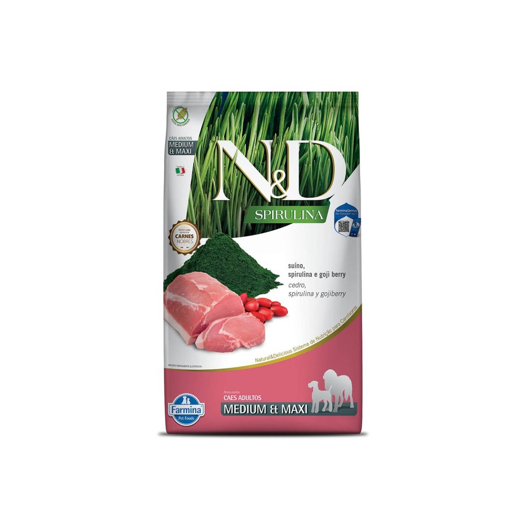 N&D Spirulina Cães Adultos Suíno Medium/Maxi 10,1kg | Rico em Proteínas e Antioxidantes