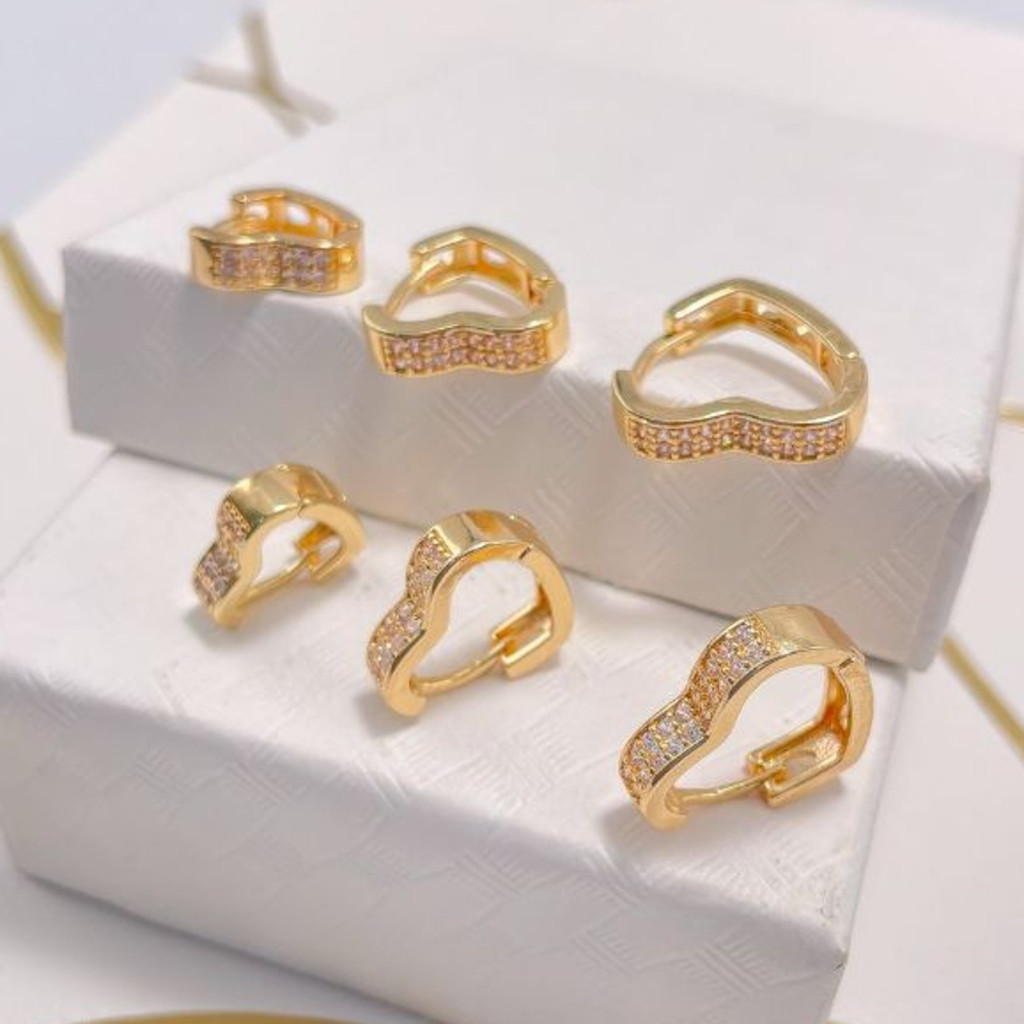 TRIO de Argololinhas Coração Cravejada Banhada Ouro 18k e Prata 925.