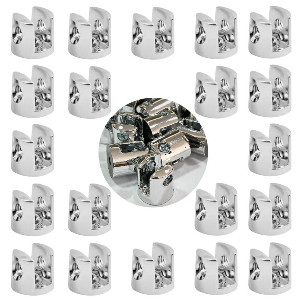 Conjunto de 20 Suportes em Metal Cromados para Prateleiras de Vidro Fenda 6mm com 2 Furos em Oferta na Shopee