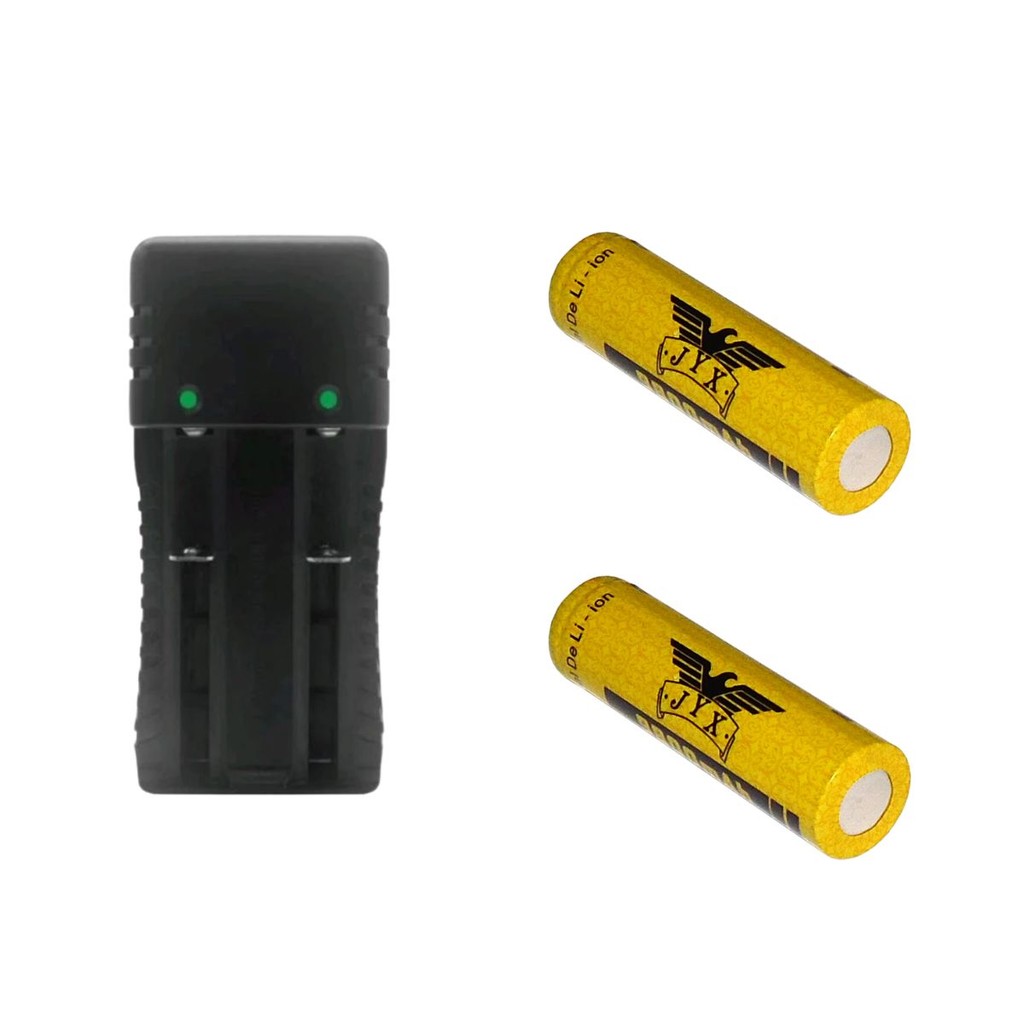 Kit Carregador Com Luz Indicadora De Carga De Bater Duplo 2 Slot Bater 26650, 18650 E 2 Bater Recarregaveis