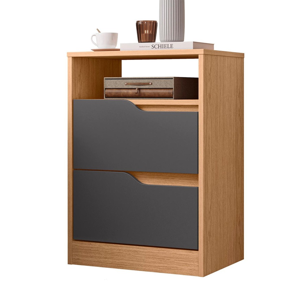 Mesa de Cabeceira 2 Gavetas Sole Flex Freijó/Titanium - Albatroz em Oferta na Shopee