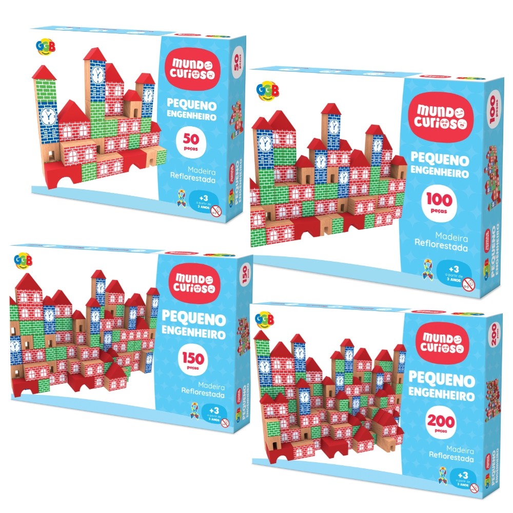 JOGO PEQUENO ENGENHEIRO 50 100 150 200 PEÇAS GGB BLOCOS DE MONTAR MADEIRA CONSTRUÇÃO BRINQUEDOS