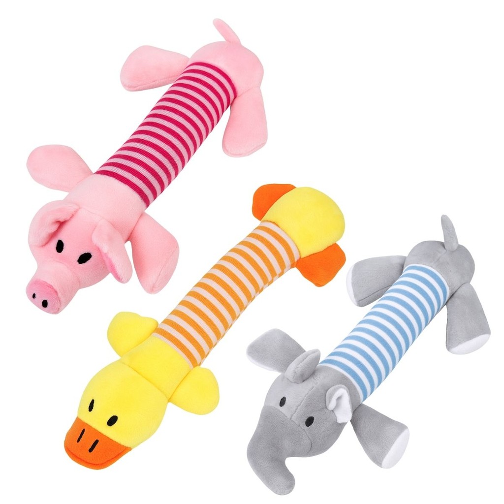Kit 3 Brinquedo de Cachorro Pelúcia Mordedor Pet com Apito Som Interativo Elefante Pato Porco em Oferta na Shopee