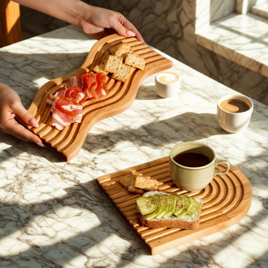 Tábua de Bambu Petisqueira Ondulada Kit com 2 para Servir Café Bandeja Corte Decorativa Multifunção em Oferta na Shopee