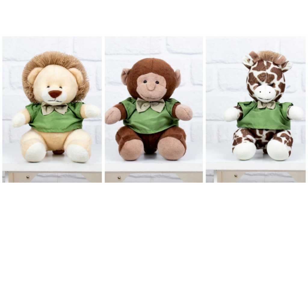 Kit Centro de Mesa Safári 15cm -  LEÃO, MACACO E GIRAFA - Pelúcia de Luxo