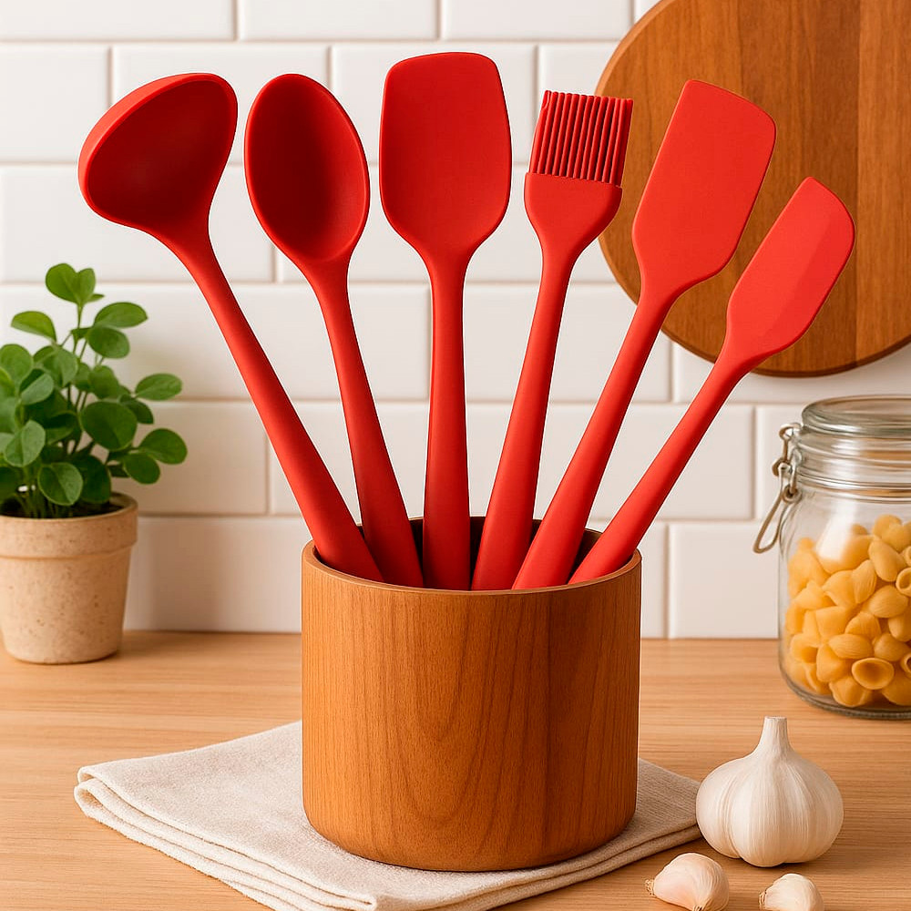 Kit Utensílios de Cozinha em Silicone 6 Peças | Resistente 230°C | Livre de BPA | Antiaderente