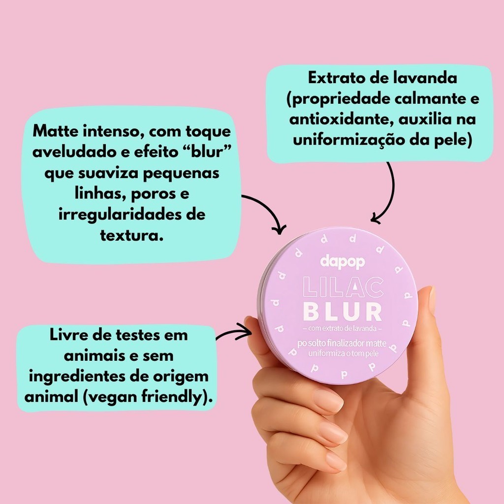 Kit Pó Facial Lilac Blur + Blindagem 3em1 Dapop Fixação Prolongada, Toque Seco e Efeito Blur — imagem 2 de 2