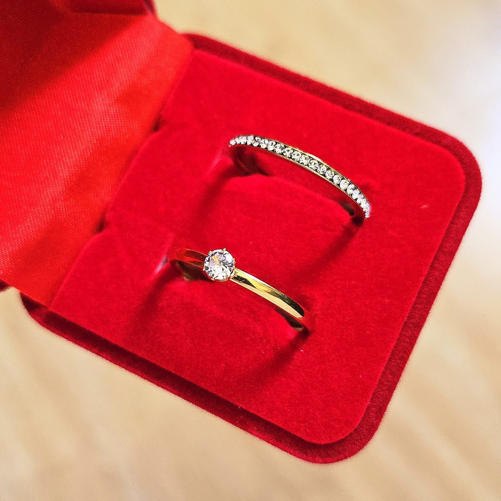 Anel solitário e Aparador cravejado zirconia 2mm banhado a ouro 18k
