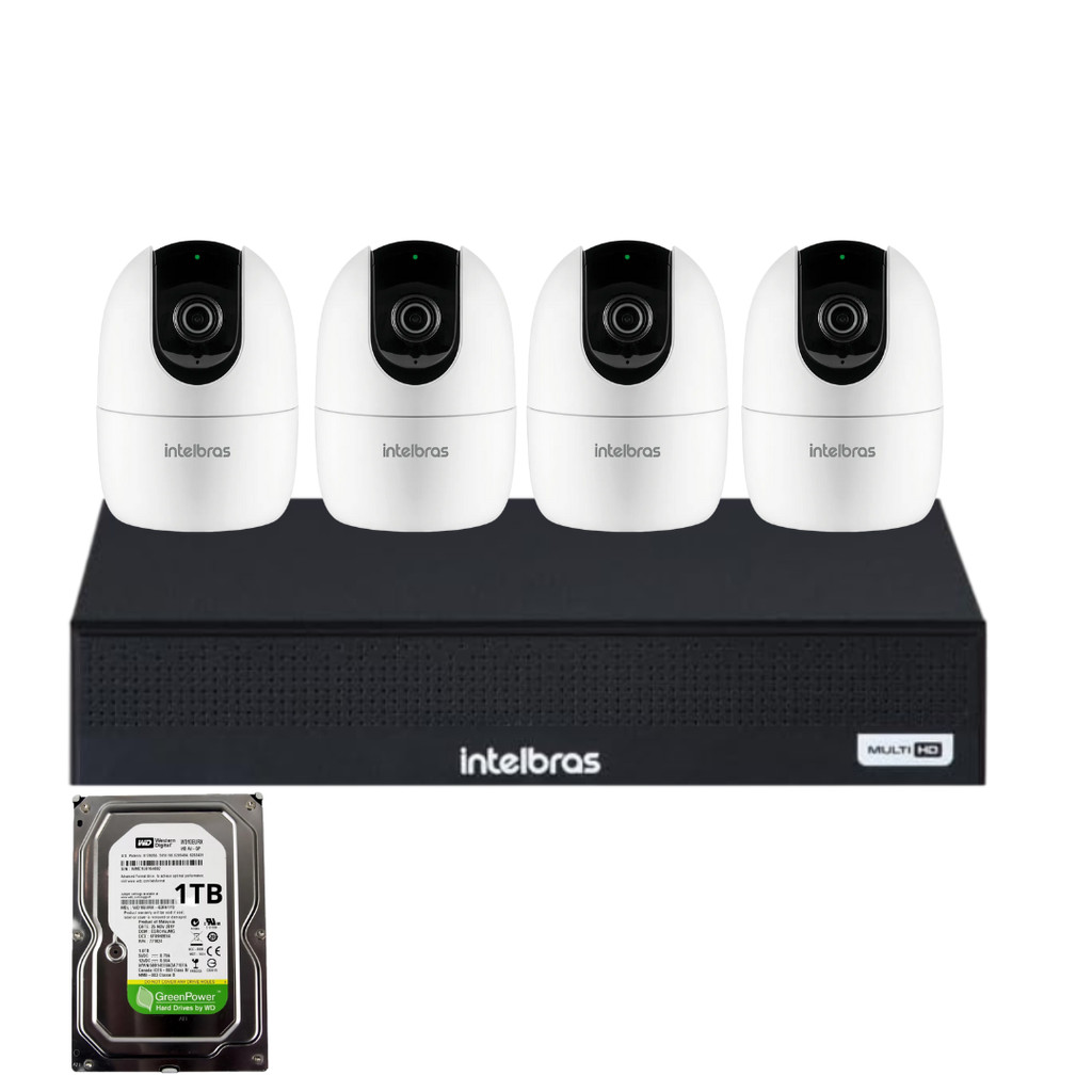 Kit 4 Câmeras Full HD Im4 C Intelbras Branca Nvd 1404 Intelbras Com 4 Canais Com Hd 1tb Instalado