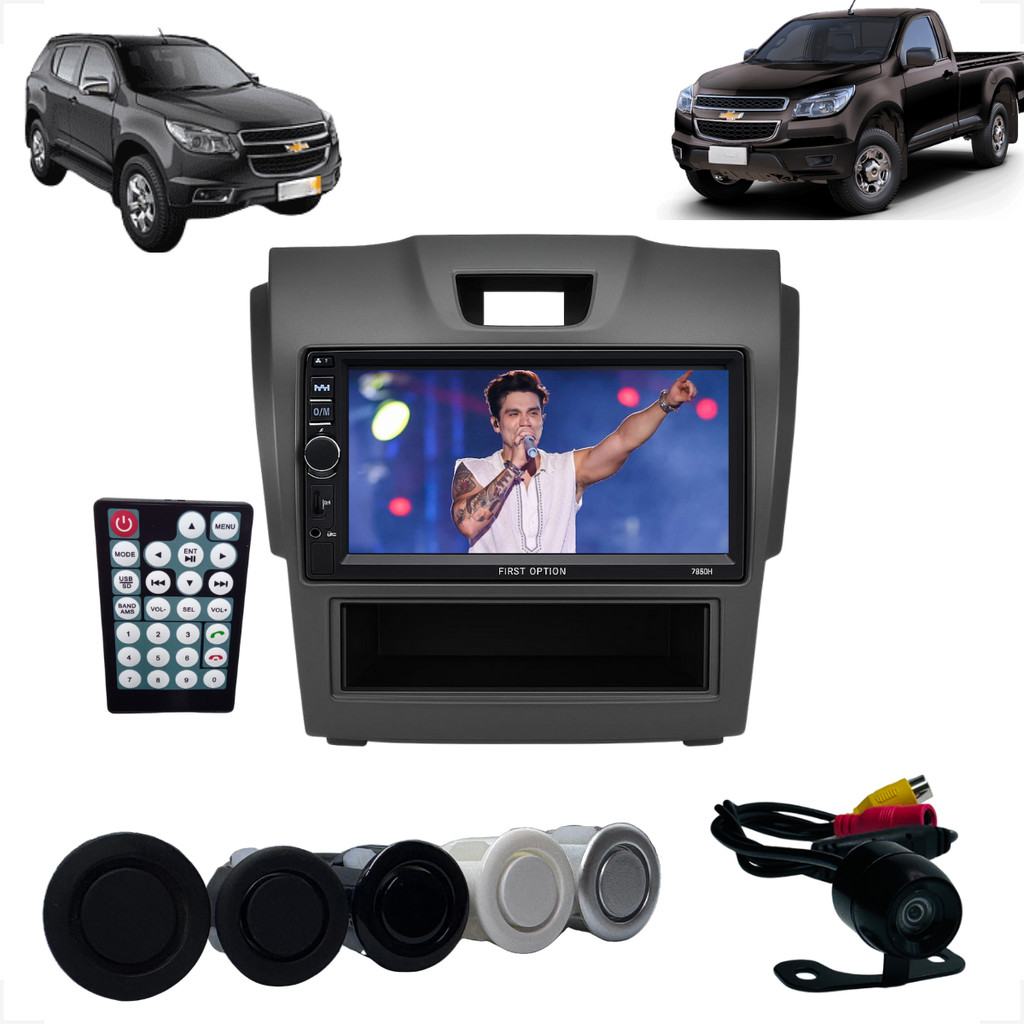 Rádio MP5 2 Din + Moldura 1Din/2Din + Câmera E Sensor de Ré S10 Trailblazer 2012 2013 2014 2015 2016