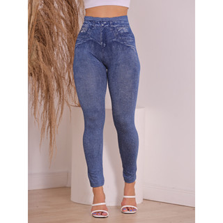 legging jeans fake feminina cintura alta confortavel academia levanta bumbum