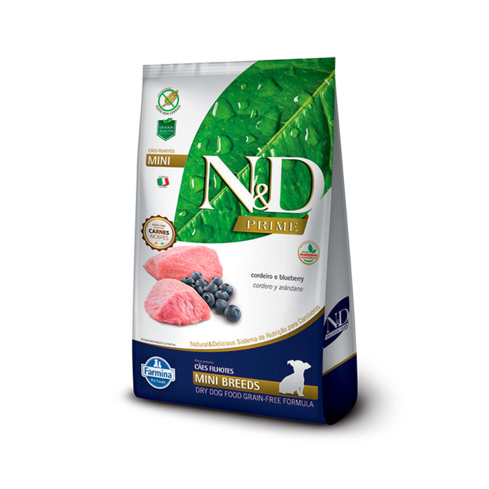 Ração N&D Prime Cães Filhotes Raças Pequenas e Mini Sabor Cordeiro e Blueberry 10,1kg