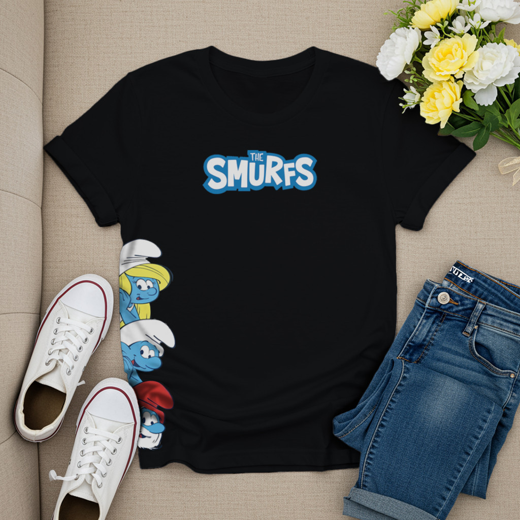 Camiseta Feminina Personalizada Com Estampa Dos Smurfs Desenho Super Confortavel 100% Algodão