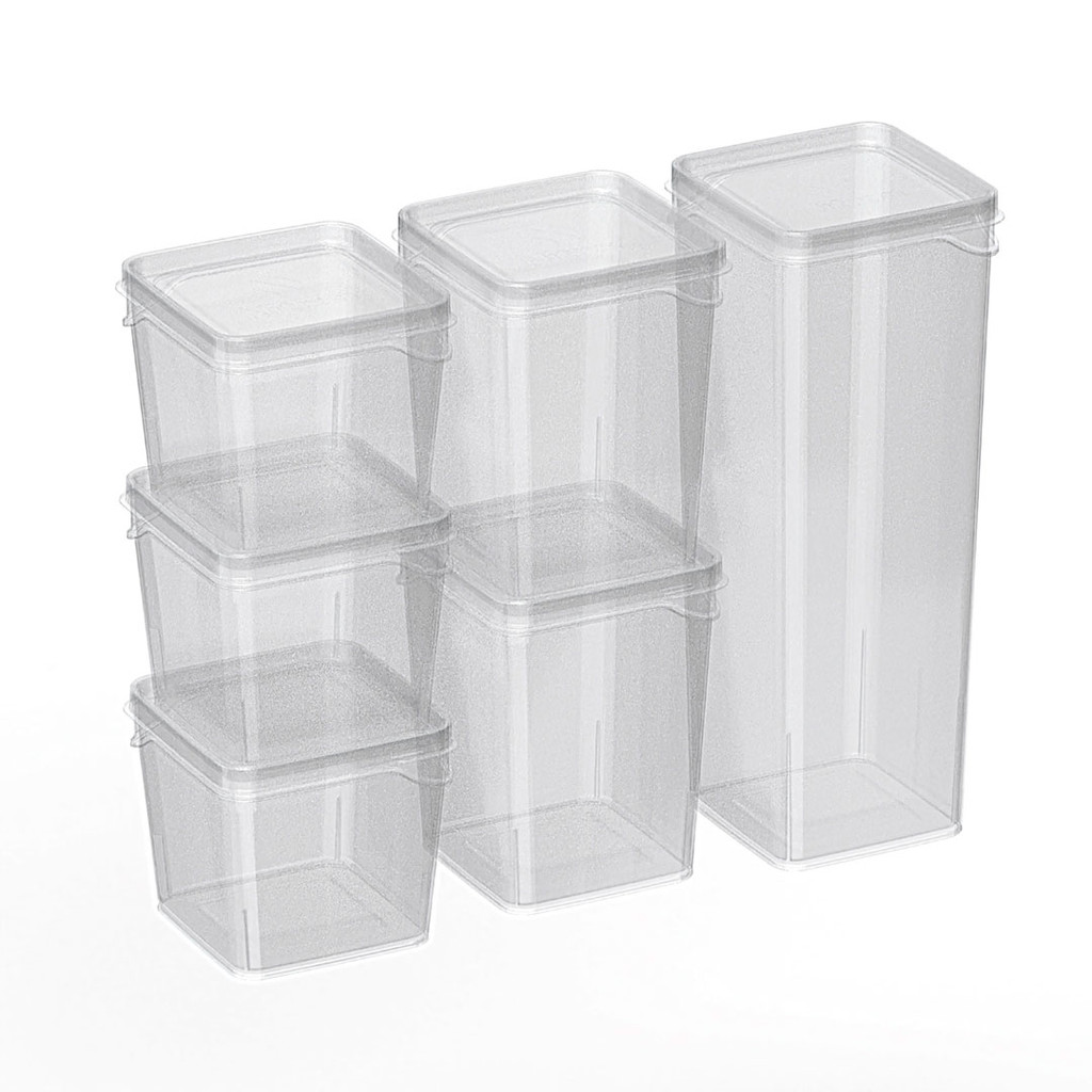 Kit com 6 Potes Organizadores Quadrados Modulares para Mantimentos e Alimentos Cozinha Organizada