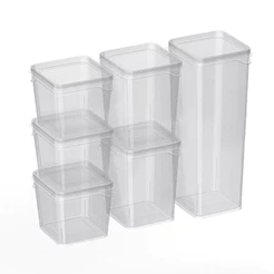 Kit com 6 Potes Organizadores Quadrados Modulares para Mantimentos e Alimentos Cozinha Organizada