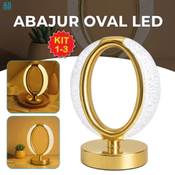 Luminária Abajur Oval de Cristal Luxuoso Dourado Led Moderno 3 Tons de Luz via USB Bivolt