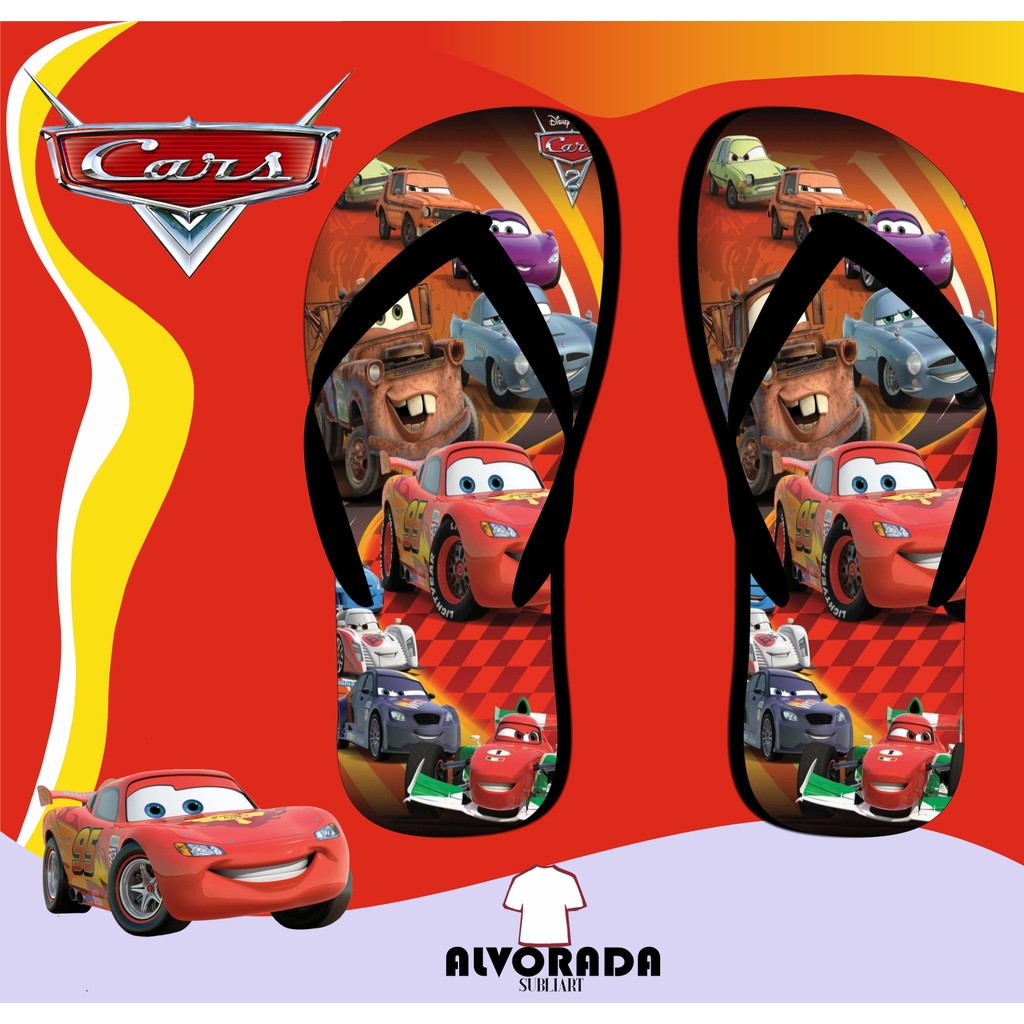 Sandalia Chinelo Carros Personalizado Personagem Desenho Crianca Filme Infantil Adulto