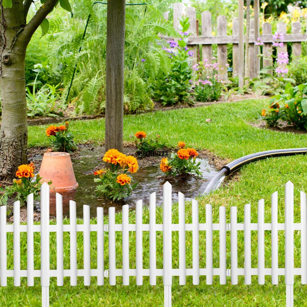 Cercas De Estaca De Plástico Branco Para Jardim , Cerca Decorativa De Painel De Com Estacas Decoração De Cama De Flores