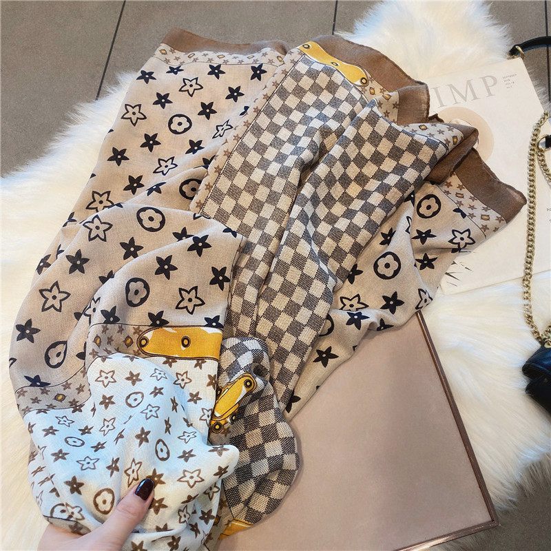 Cachecol Xadrez para Mulheres, Moda de Outono e Inverno, Novo Estilo Quente, Versão Coreana de Alta Qualidade, Xale Gran