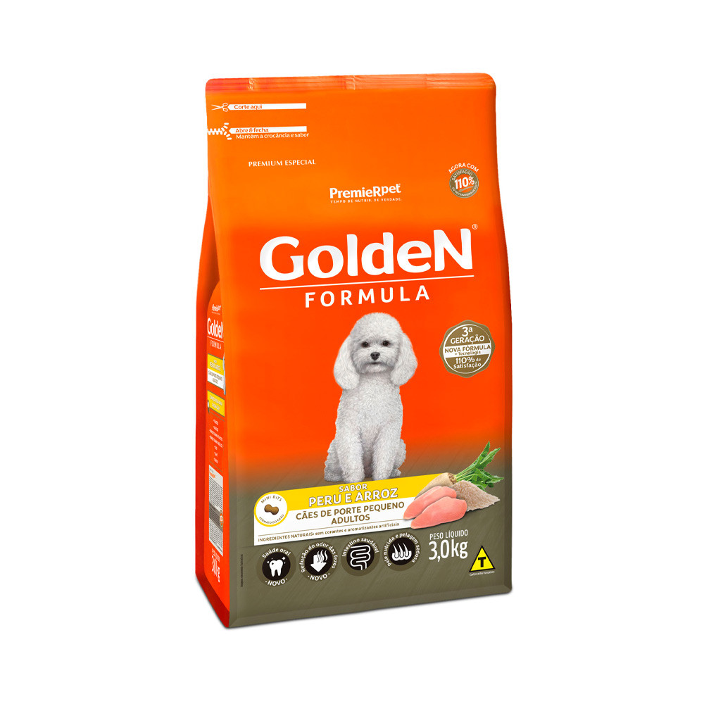 RAÇÃO GOLDEN FORMULA CAES ADULTO SABOR PERU MINI BITS 3KG