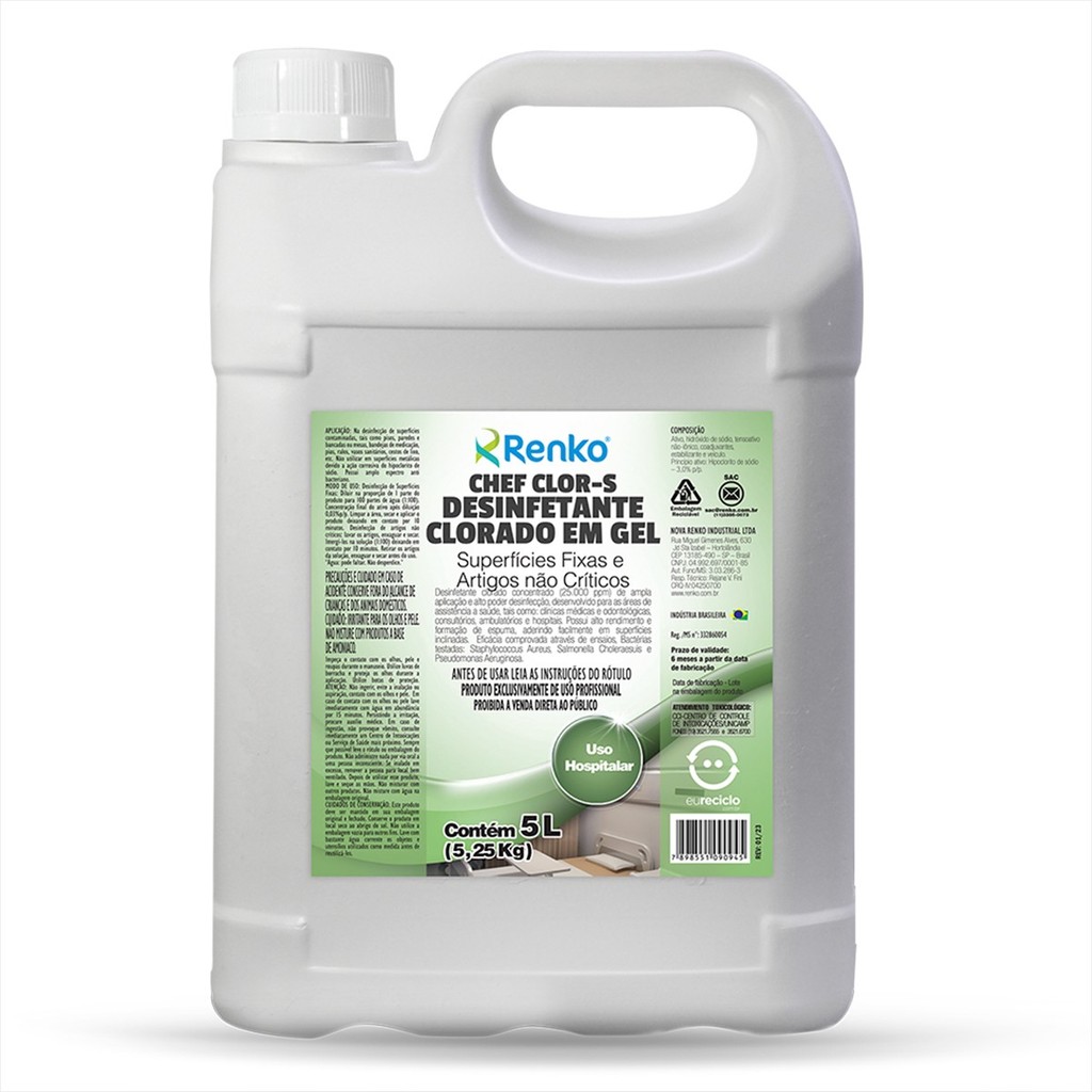 Detergente Clorado Desinfetante em Gel Chef Clor 5 Litros - Renko