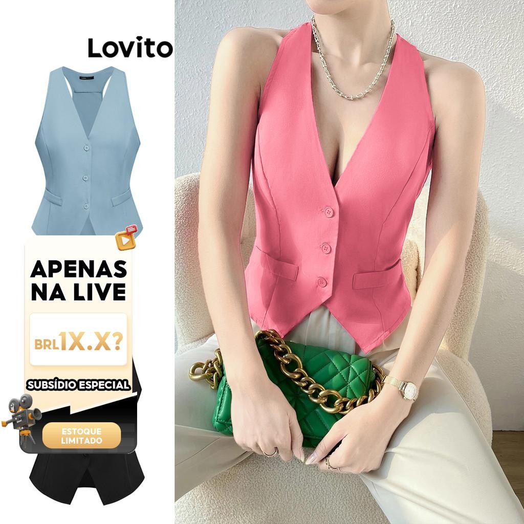 (KOL‘s pick) Lovito Elegante Top Tank com Botões Frontais para Mulheres L80ED157(Multicolorido) - Women Clothes