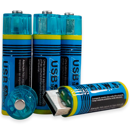 Kit 4 Pilhas Usb Recarregável AA Pilha 1.5v 1.800mah JWS