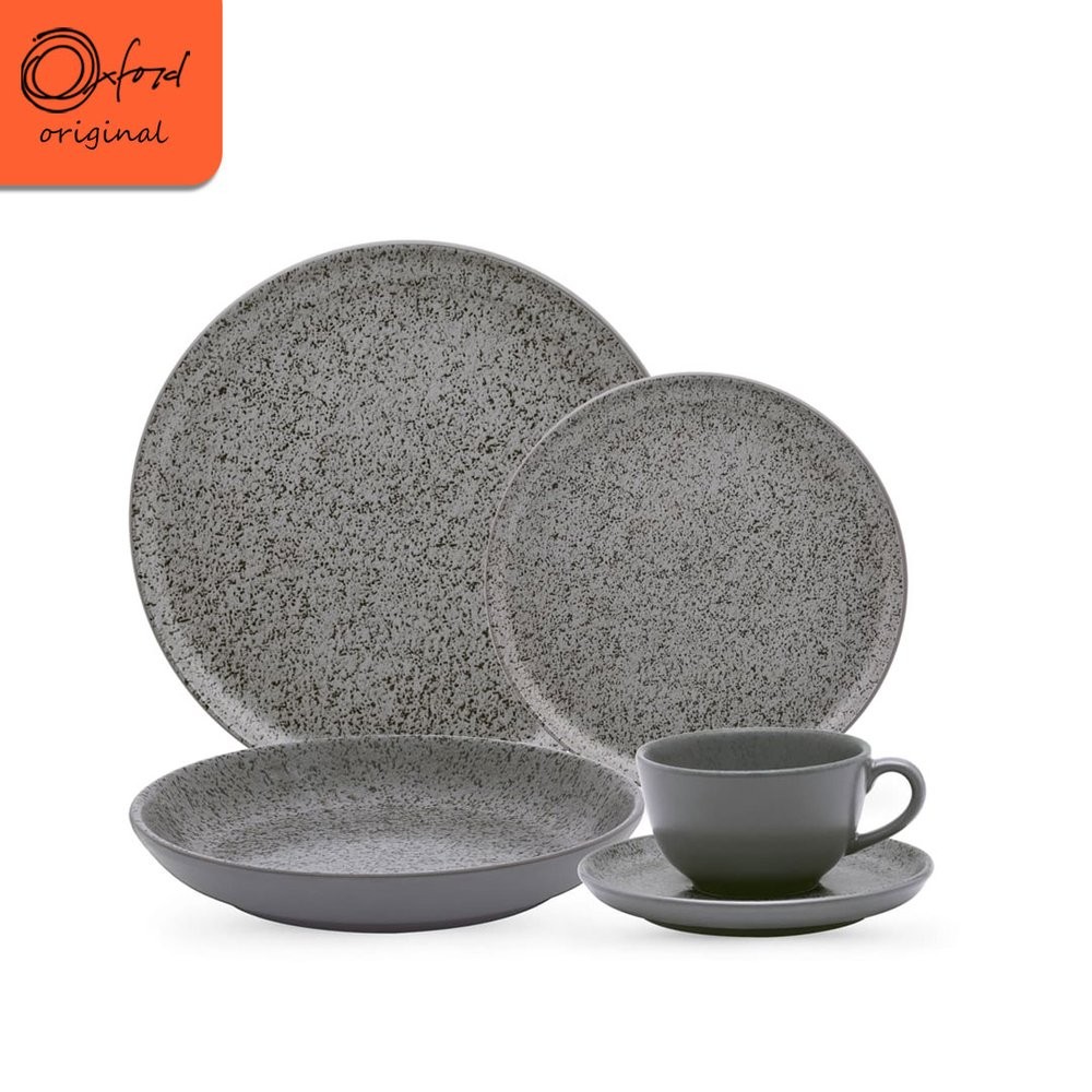 Aparelho de Jantar de 20 Peças em Cerâmica Flat Gray Oxford Mesa Posta