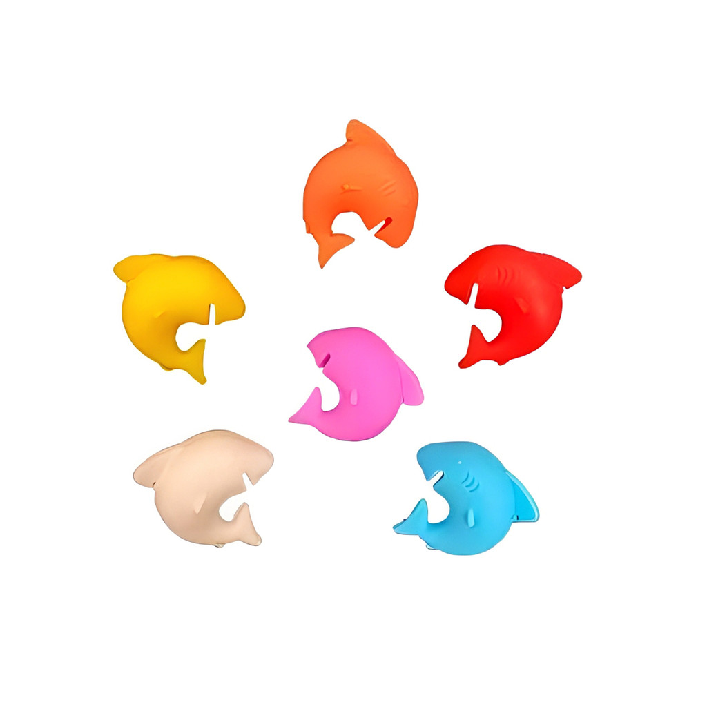 Kit 6 Marcadores de Taças e Copos — Formato Tubarão Colorido, Divertido e Criativo em Oferta na Shopee