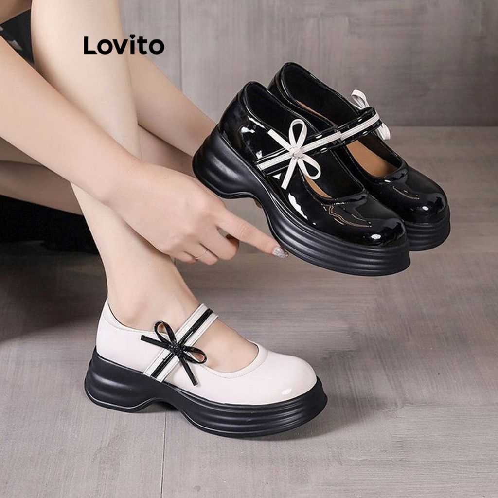 (Trendy) Lovito Casual Simples Preppy Aumento Sola Grossa Mary Jane para Mulheres LFA62005 - Women Shoes