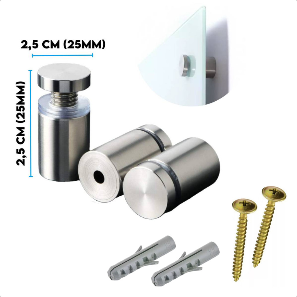 Kit Prolongadores Espaçadores Inox Cores 25x25mm + Parafusos Para Acrílico, Vidro, Painel, Espelho