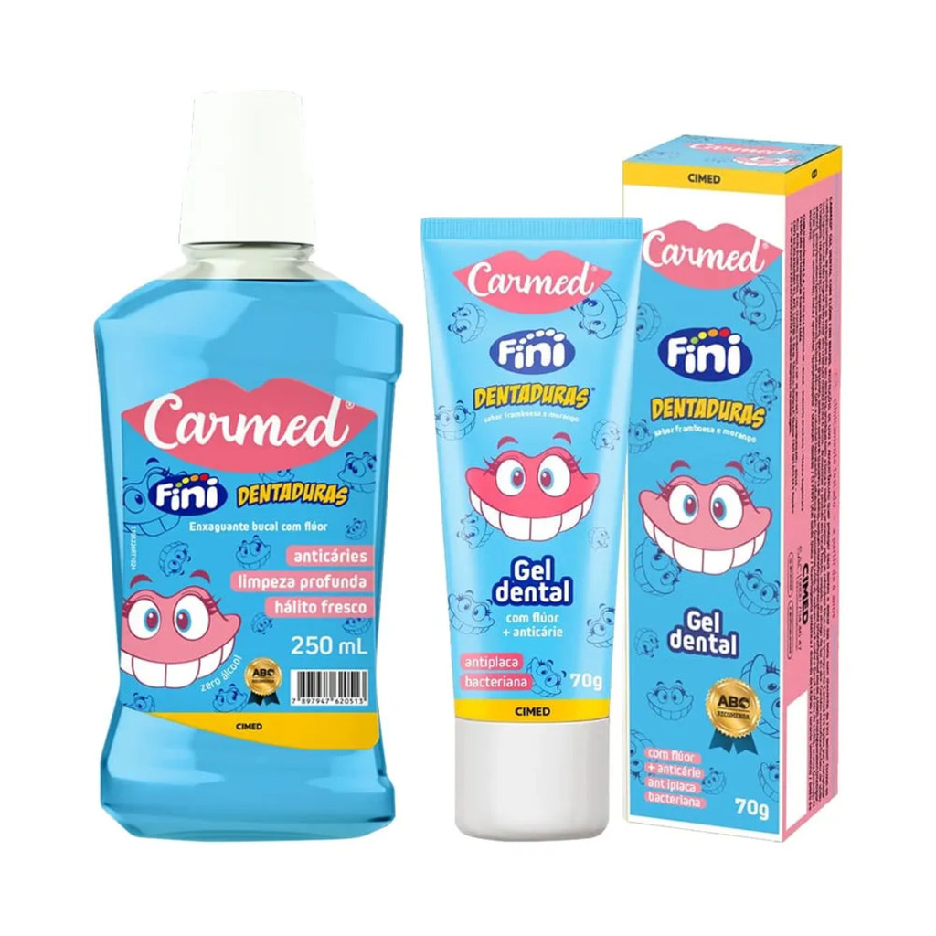 Kit Gel Dental e Enxaguante Bucal Carmed Fini Dentaduras - Cimed