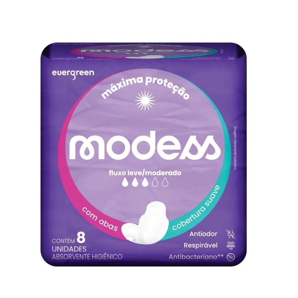 Absorvente Íntimo Suave  Com Abas Modess 8un Evergreen em Oferta na Shopee