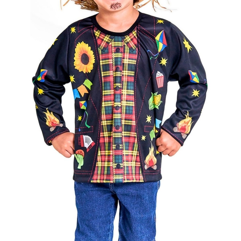 Camisa Festa Junina Infantil Paleto Xadrez Arraiá