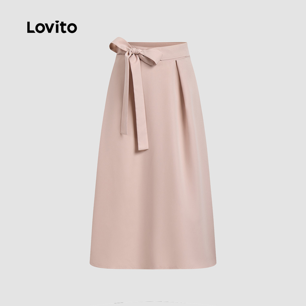 Detalhes do Lovito Saias Casuais Com Gravata Frontal Plissada Primavera/Verão Saias Rosa Para Mulheres L134ED766