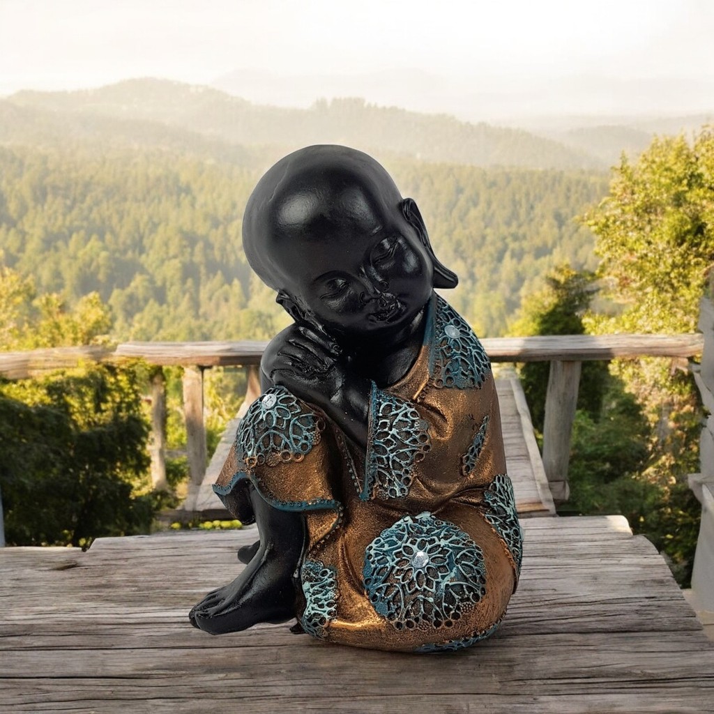 Imagem Estatua Buda Chines Sonhador Pensador Enfeite Decorativo Zen